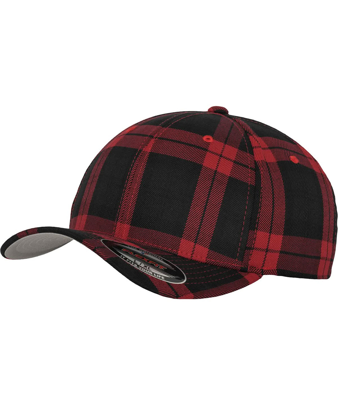 Flexfit By Yupoong Flexfit Tartan Plaid YP042 - Black Red - Customisable Caps