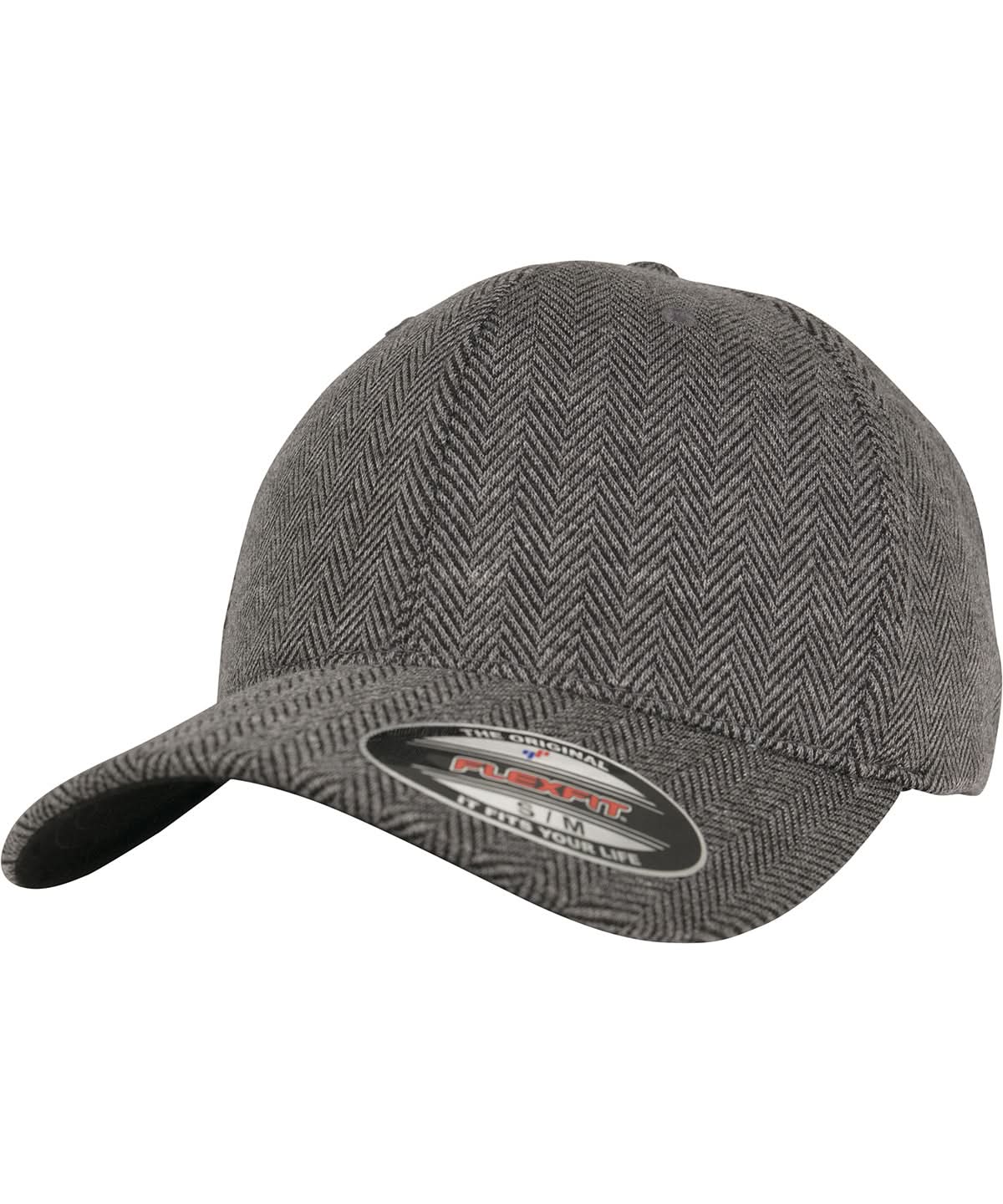 Flexfit By Yupoong Herringbone Melange Flexfit 6277Hm YP108 - Black heather Grey - Customisable Caps