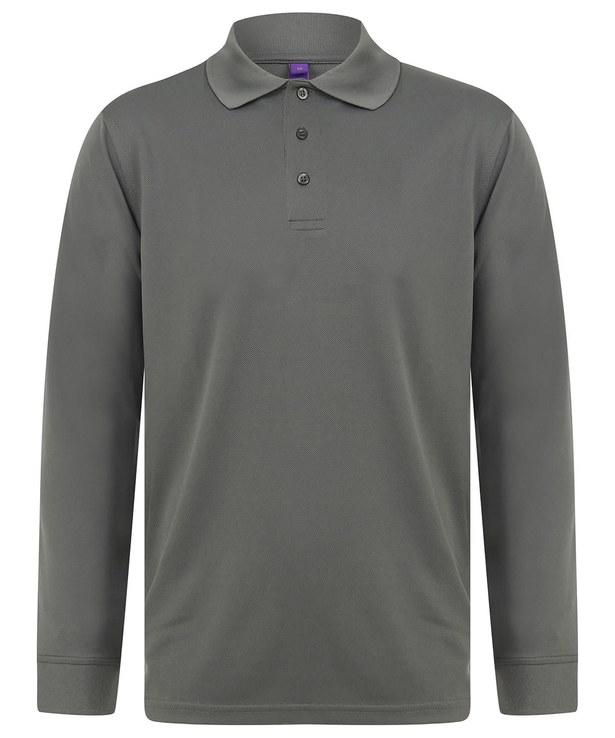 Henbury Long Sleeve Coolplus Polo Shirt HB478 - Charcoal Grey - Customisable Polos