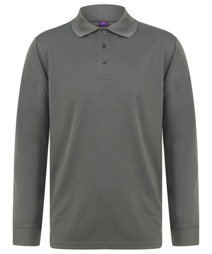 Henbury Long Sleeve Coolplus Polo Shirt HB478 - Charcoal Grey - Customisable Polos