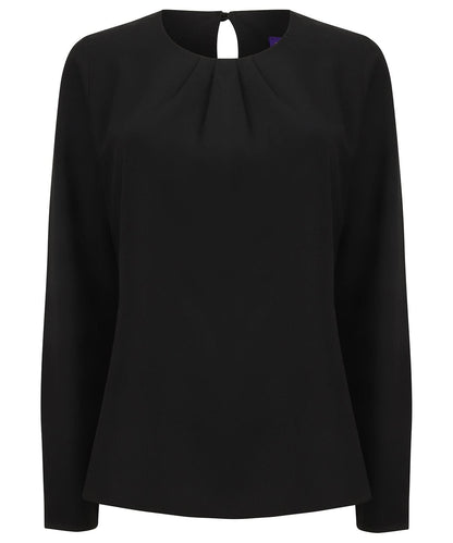 Henbury WomenS Pleat Front Long Sleeve Blouse HB598 - Black - Customisable Blouses