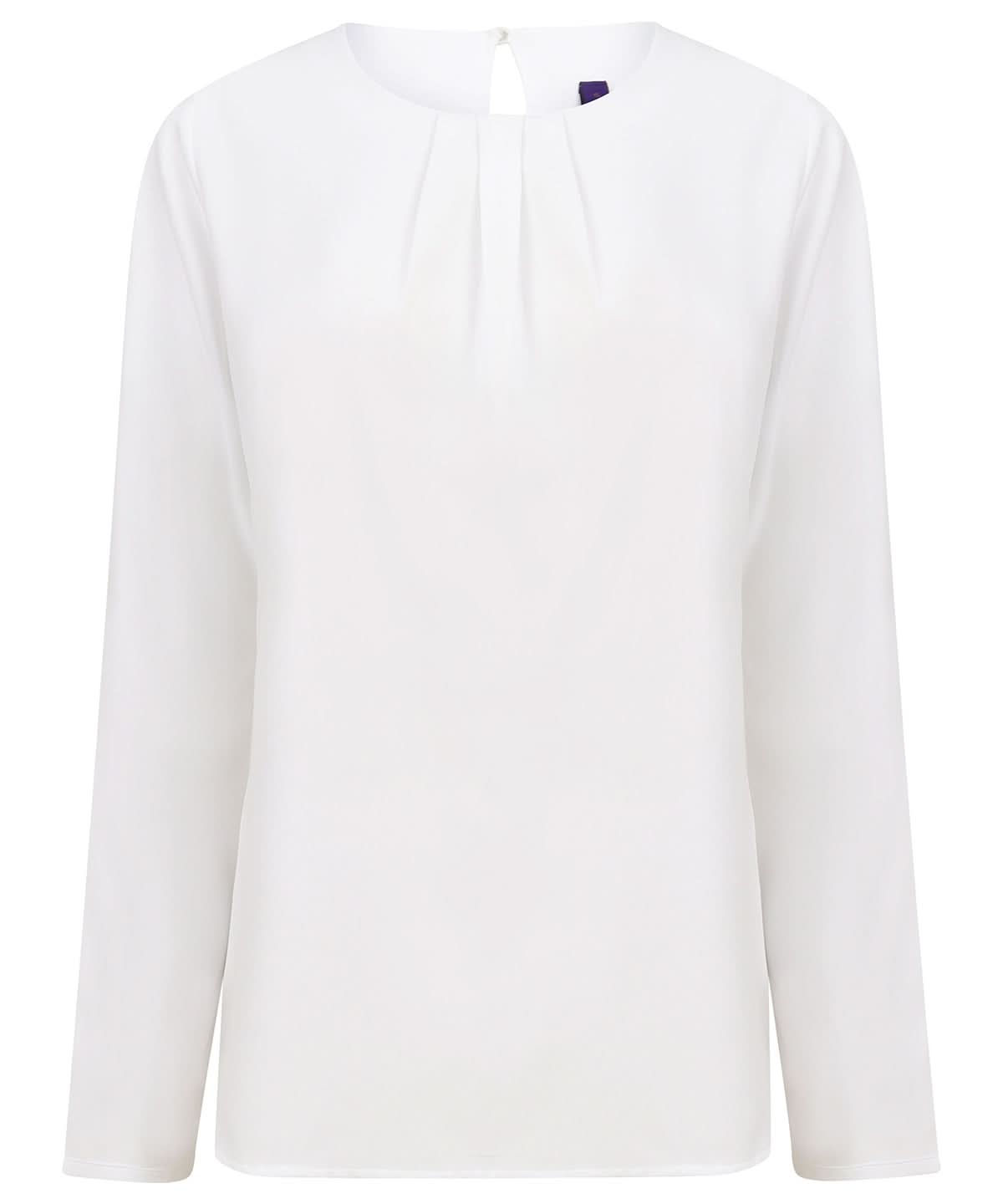 Henbury WomenS Pleat Front Long Sleeve Blouse HB598 - White - Customisable Blouses