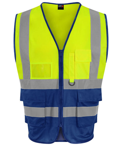 ProRTX High Visibility Executive waistcoat RX705 - HV Yellow Royal Blue - Customisable HV Vest