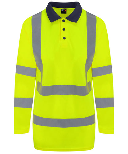 ProRTX High Visibility High visibility long sleeve polo RX715 - HV Yellow Navy - Customisable Hi-Vis Polos
