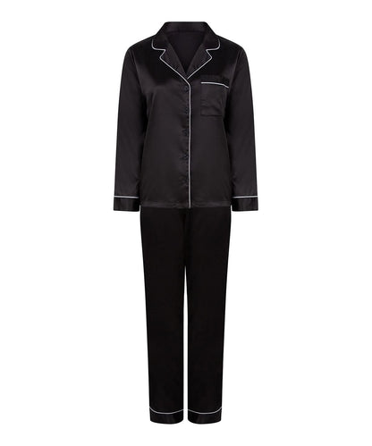 Towel City Womens satin long pyjamas TC055 - Black - Customisable Pyjamas