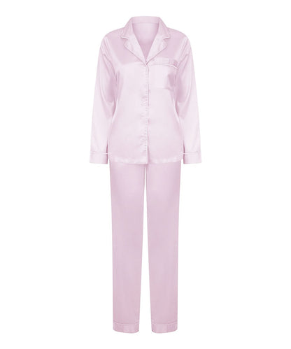 Towel City Womens satin long pyjamas TC055 - Light Pink - Customisable Pyjamas