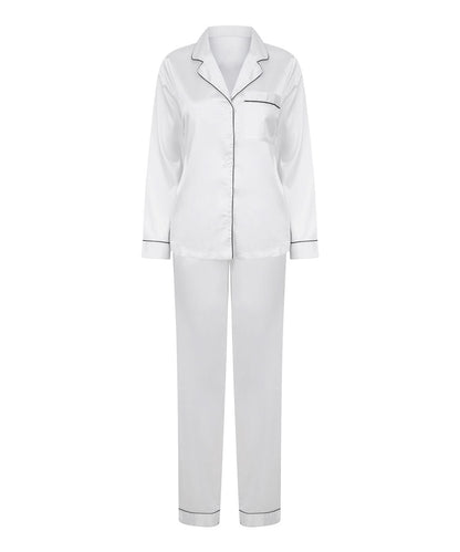 Towel City Womens satin long pyjamas TC055 - White - Customisable Pyjamas