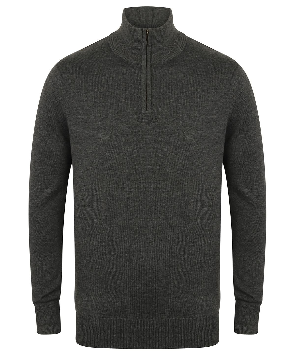 Henbury Zip Jumper HB729 - Grey Marl - Customisable Knitted Jumpers