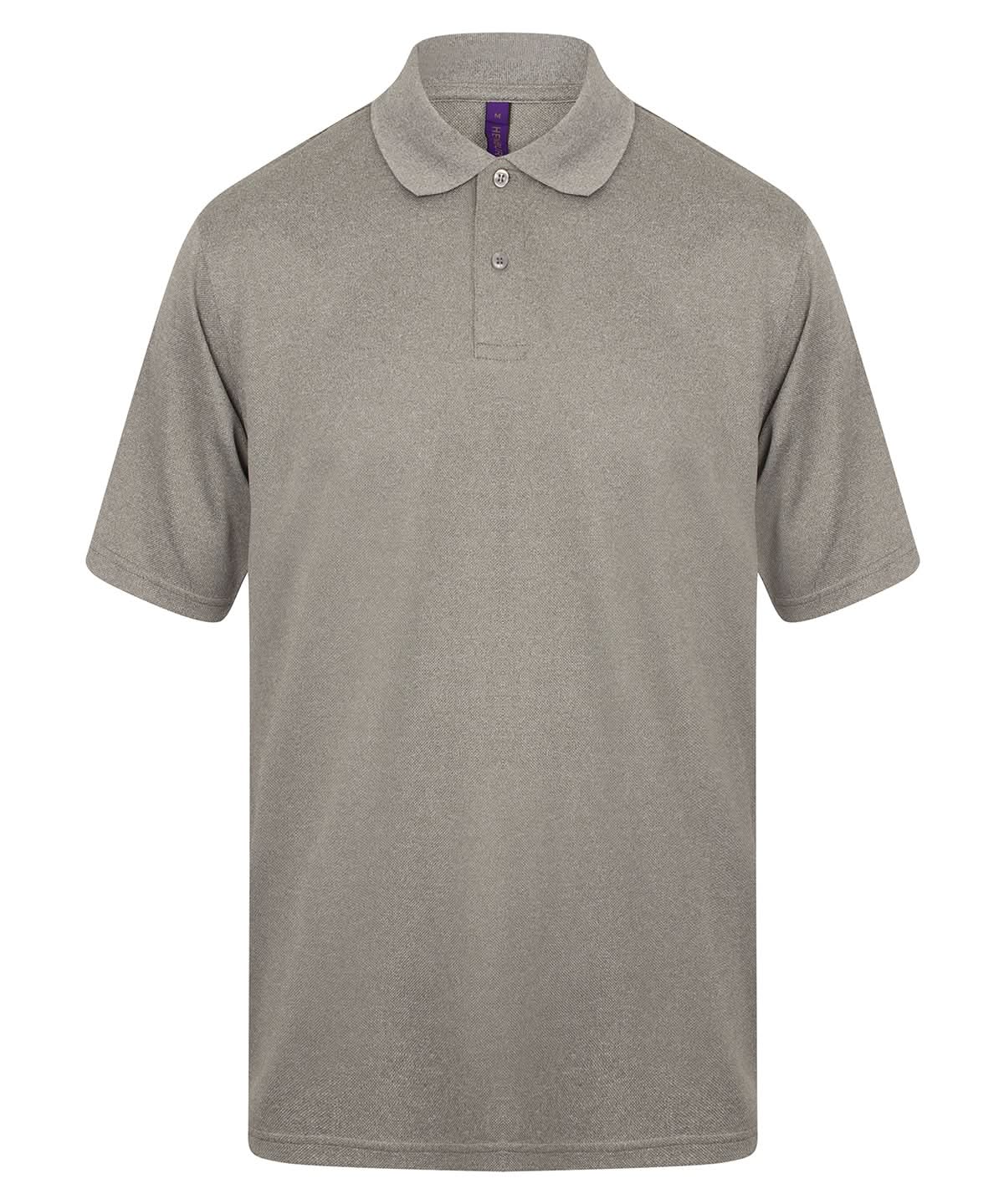 Henbury Coolplus Polo Shirt Heather Grey HB475 - Heather Grey - Customisable Polos