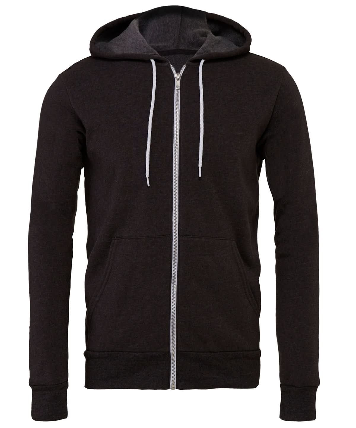Bella Canvas Unisex polycotton fleece full zip hoodie Dark Grey Heather BE106 - Dark Grey Heather - Customisable Hoodies