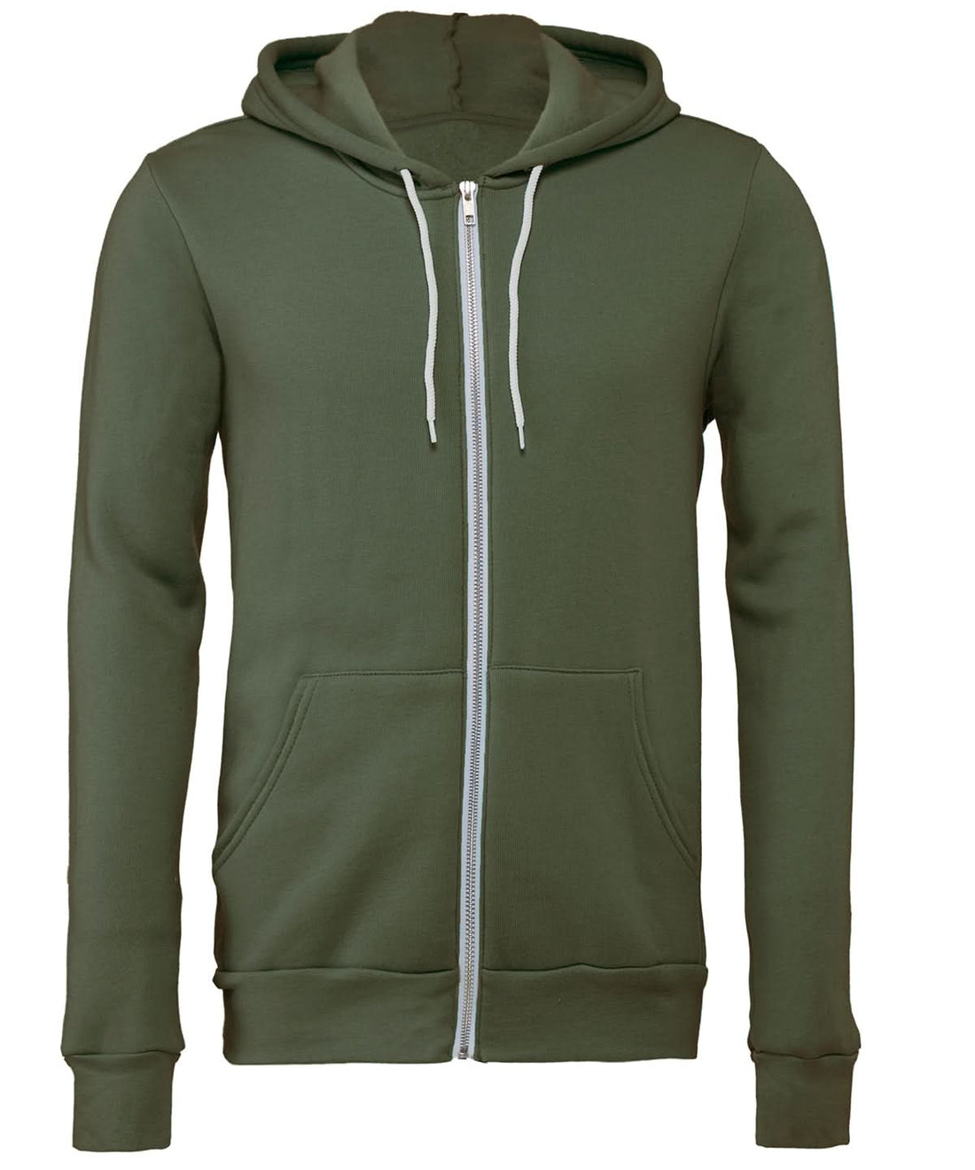 Bella Canvas Unisex polycotton fleece full zip hoodie Military Green BE106 - Military Green - Customisable Hoodies