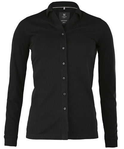 Nimbus Womens Kingston stretch deluxe piqu shirt N103F - Black - Customisable Shirts