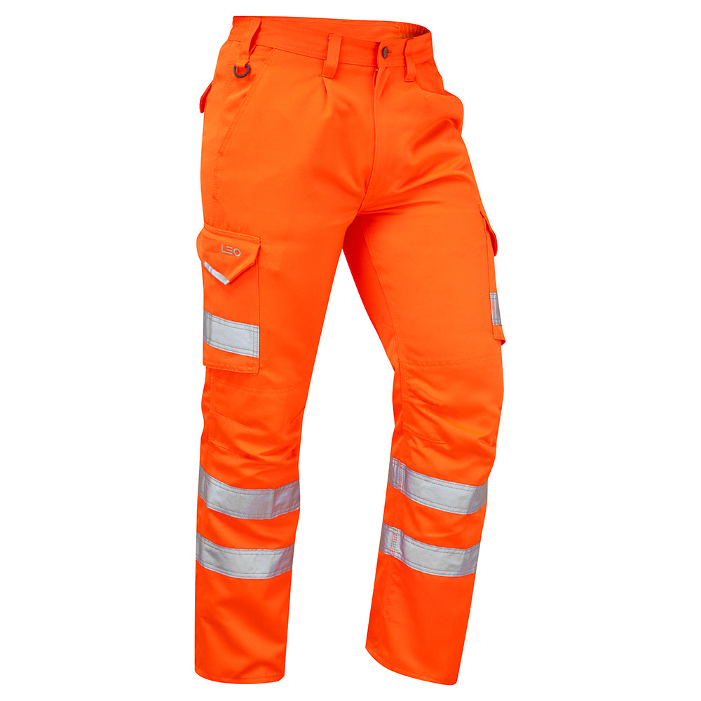 Leo Bideford EcoViz Hi-Vis Cargo Trousers CT01 - Hv Orange - Customisable Hi Vis Trousers