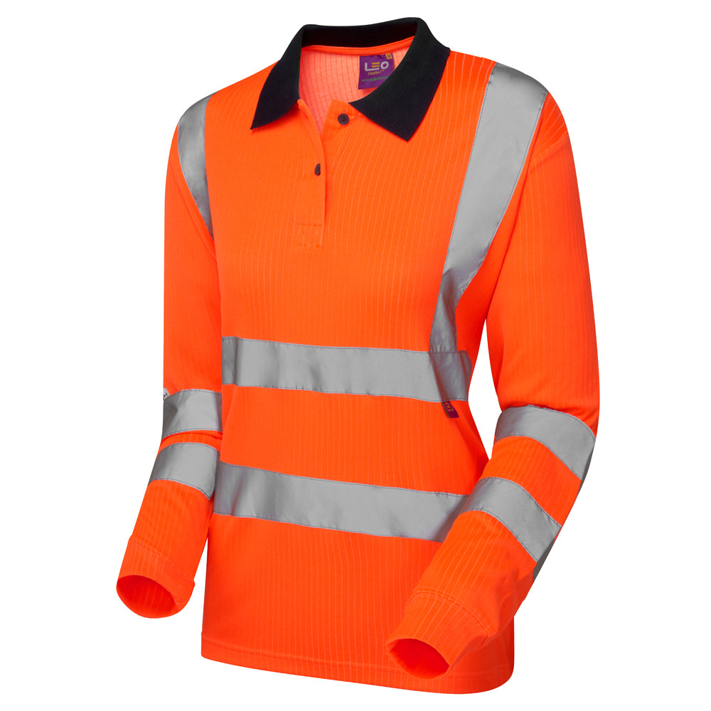 EcoViz Comfort Womens Sleeved Orange Polo Shirt Beaford PL05 - HV ORANGE - Customisable Hi-Vis Polo Shirts