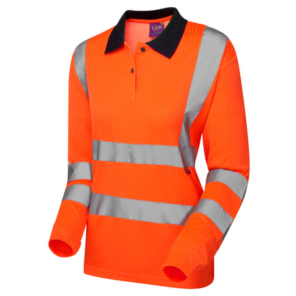 EcoViz Comfort Womens Sleeved Orange Polo Shirt Beaford PL05 - HV ORANGE - Customisable Hi-Vis Polo Shirts
