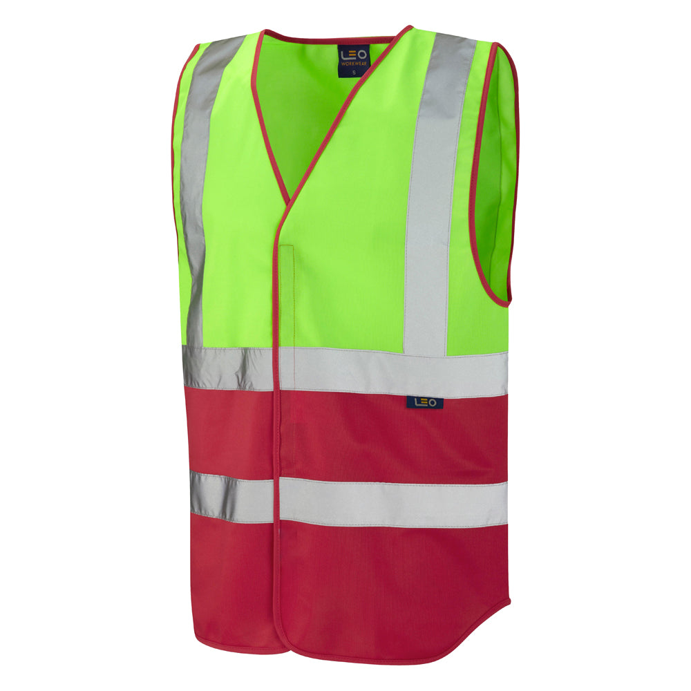 EcoViz Reflective Waistcoat LIME/STD RED Pilton W05 - LIME STD RED - Customisable HV Vest