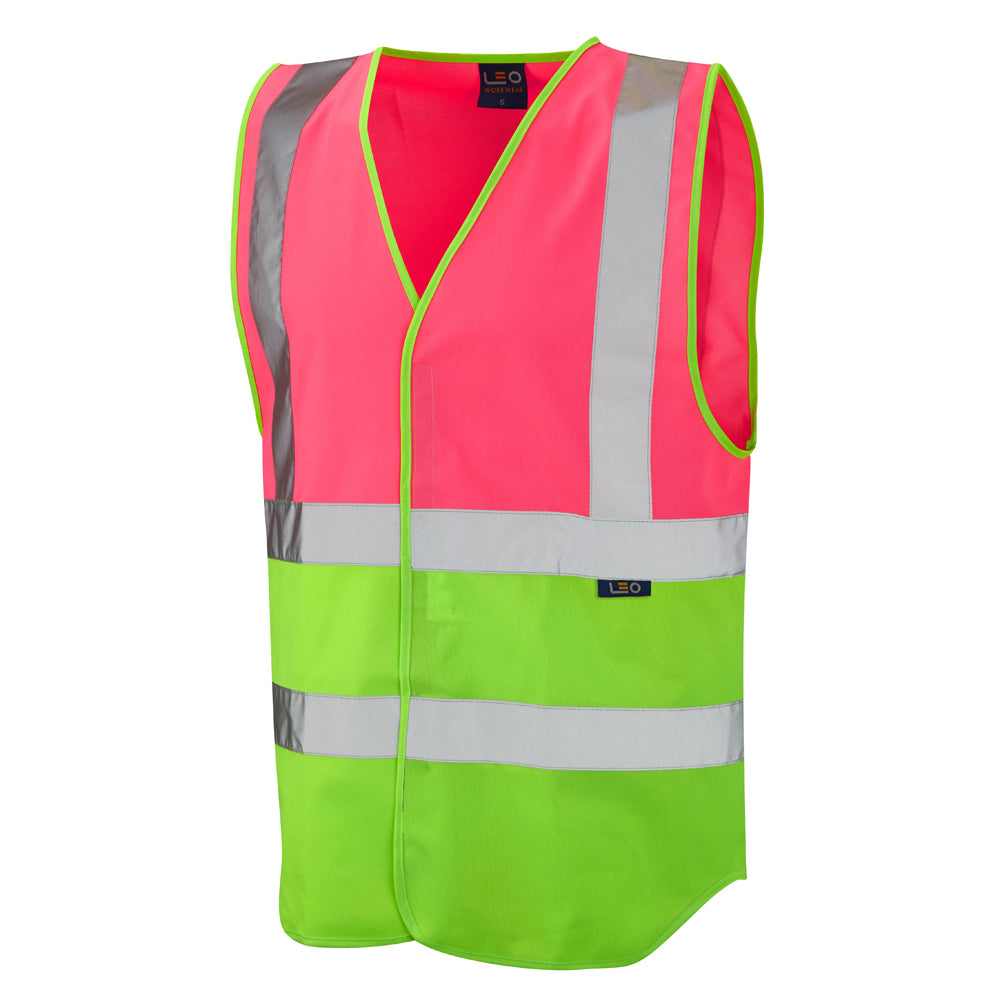 EcoViz Reflective Waistcoat PINK/LIME Pilton W05 - PINK LIME - Customisable HV Vest