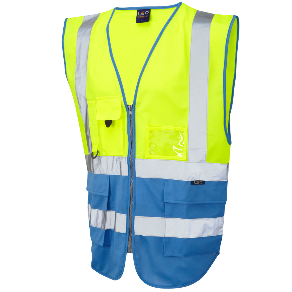EcoViz Superior Yellow/ Deep Sky Blue Waistcoat Lynton W11 - - Customisable HV Vest