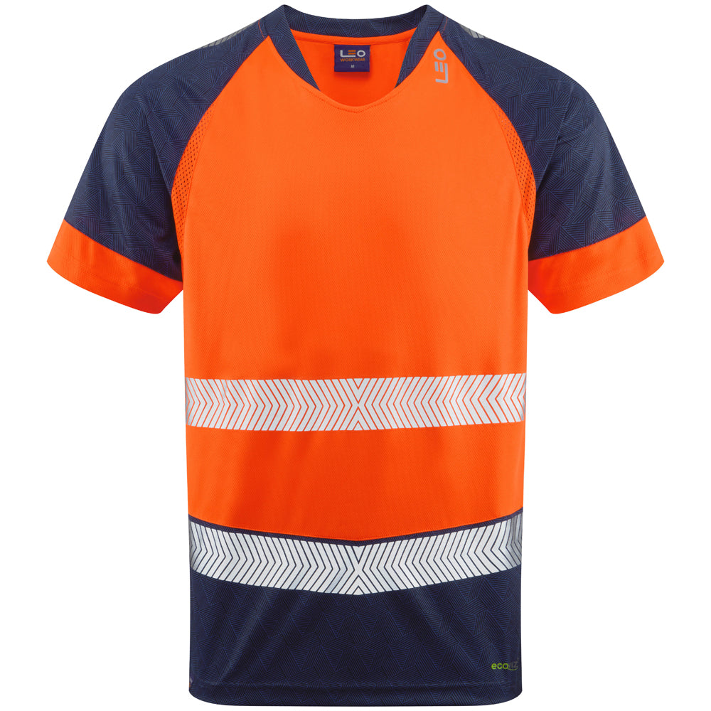 EcoViz Performance+ Dual Colour Forda T-Shirt T16 - HV ORANGE NAVY PRINT - Customisable Hi-Vis T-Shirts