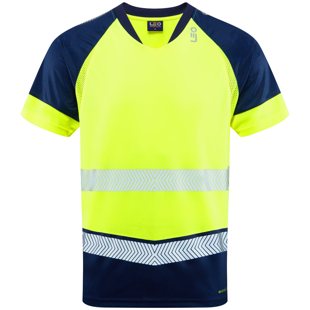 EcoViz Performance+ Dual Colour Forda T-Shirt T16 - HV YELLOW NAVY PRINT - Customisable Hi-Vis T-Shirts