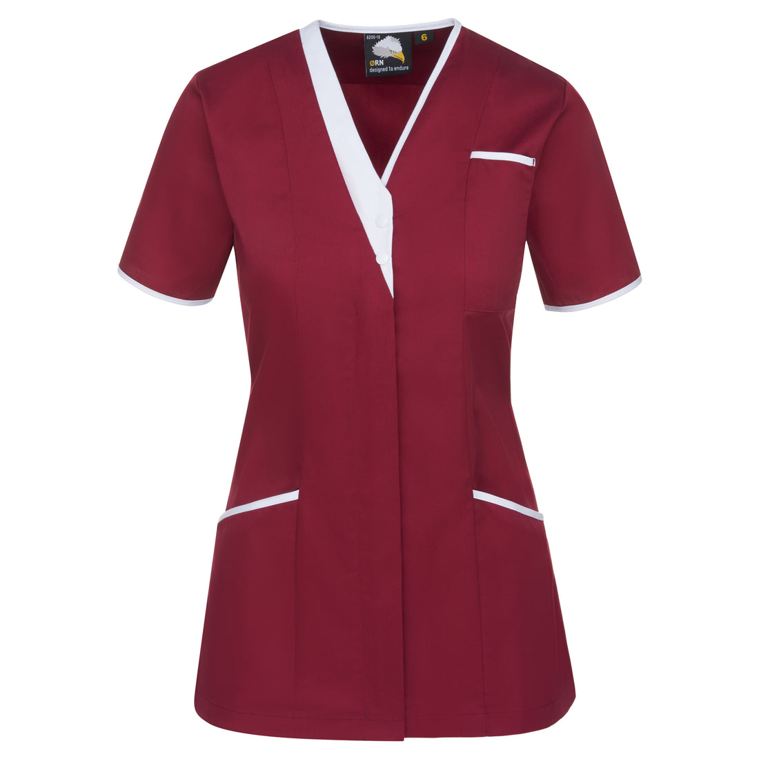 Orn Tonia V-Neck Tunic - Maroon - White - 8200 - Maroon - White - Customisable Healthcare