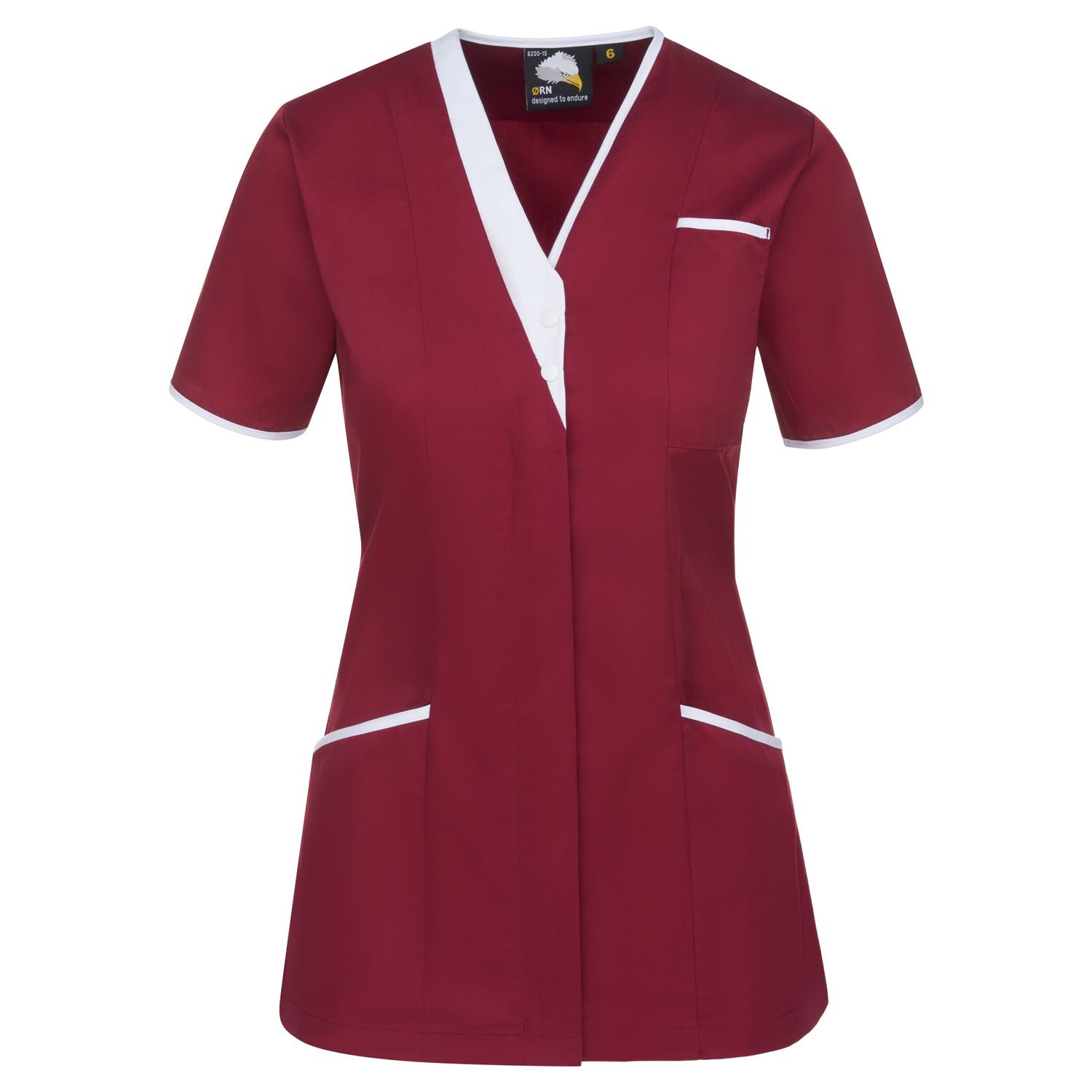 Orn Tonia V-Neck Tunic - Maroon - White - 8200 - Maroon - White - Customisable Healthcare