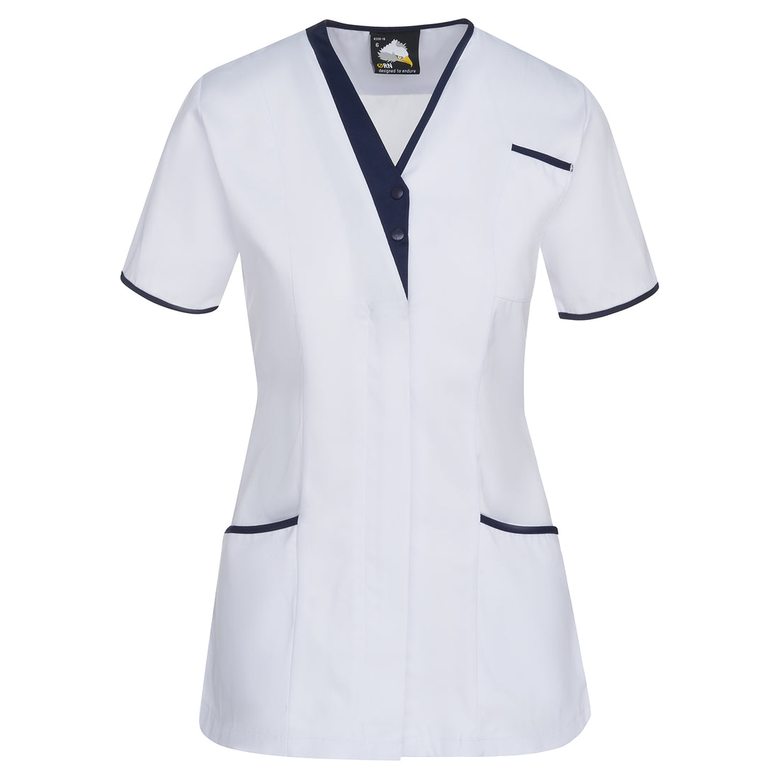 Orn Tonia V-Neck Tunic - White - Navy - 8200 - White - Navy - Customisable Healthcare