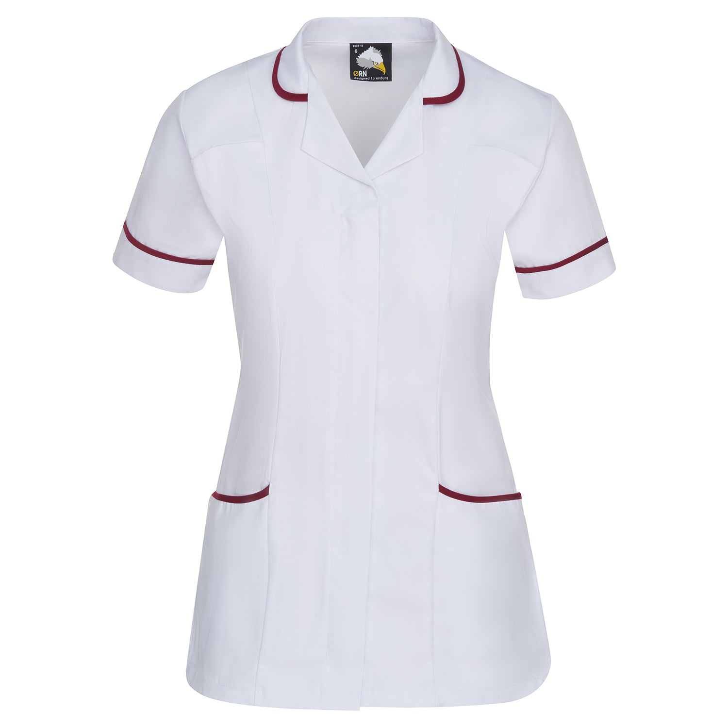 Orn Florence Classic Tunic - White - Maroon - 8600 - White - Maroon - Customisable Healthcare