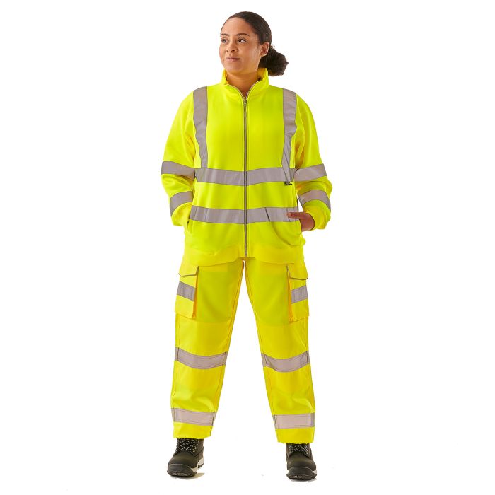 Supertouch - Ladies Hi Vis Yellow Eshaal Zipped Sweatshirt - HV314 - - Customisable Top