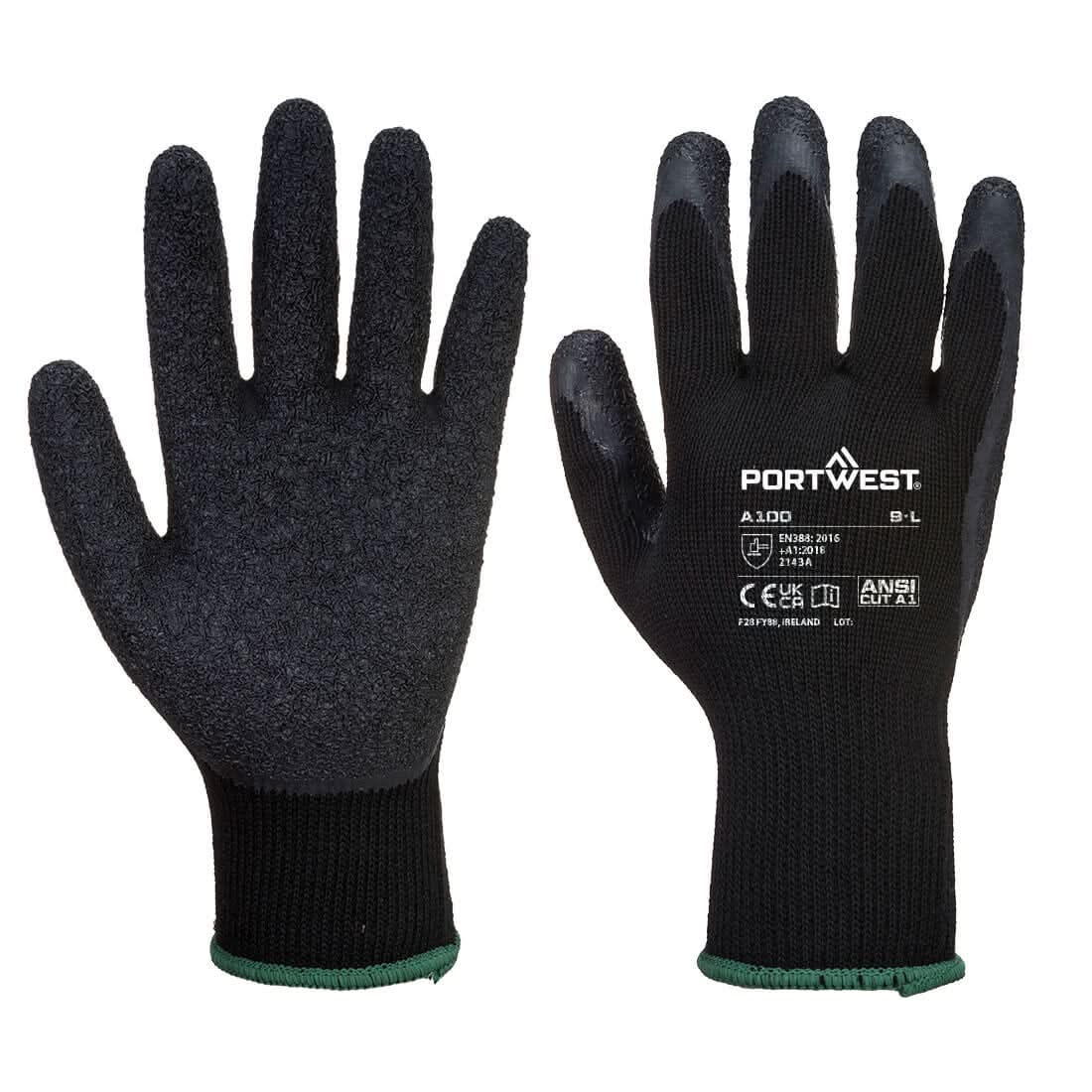 Portwest Grip Glove Latex A100 - Black - Customisable Hand Protection
