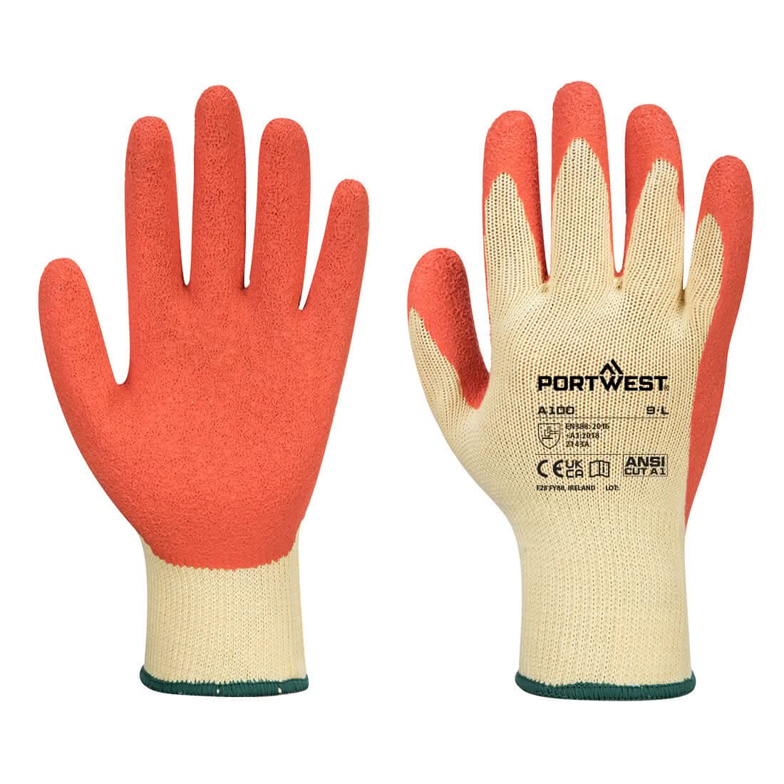 Portwest Grip Glove Latex A100 - Orange - Customisable Hand Protection