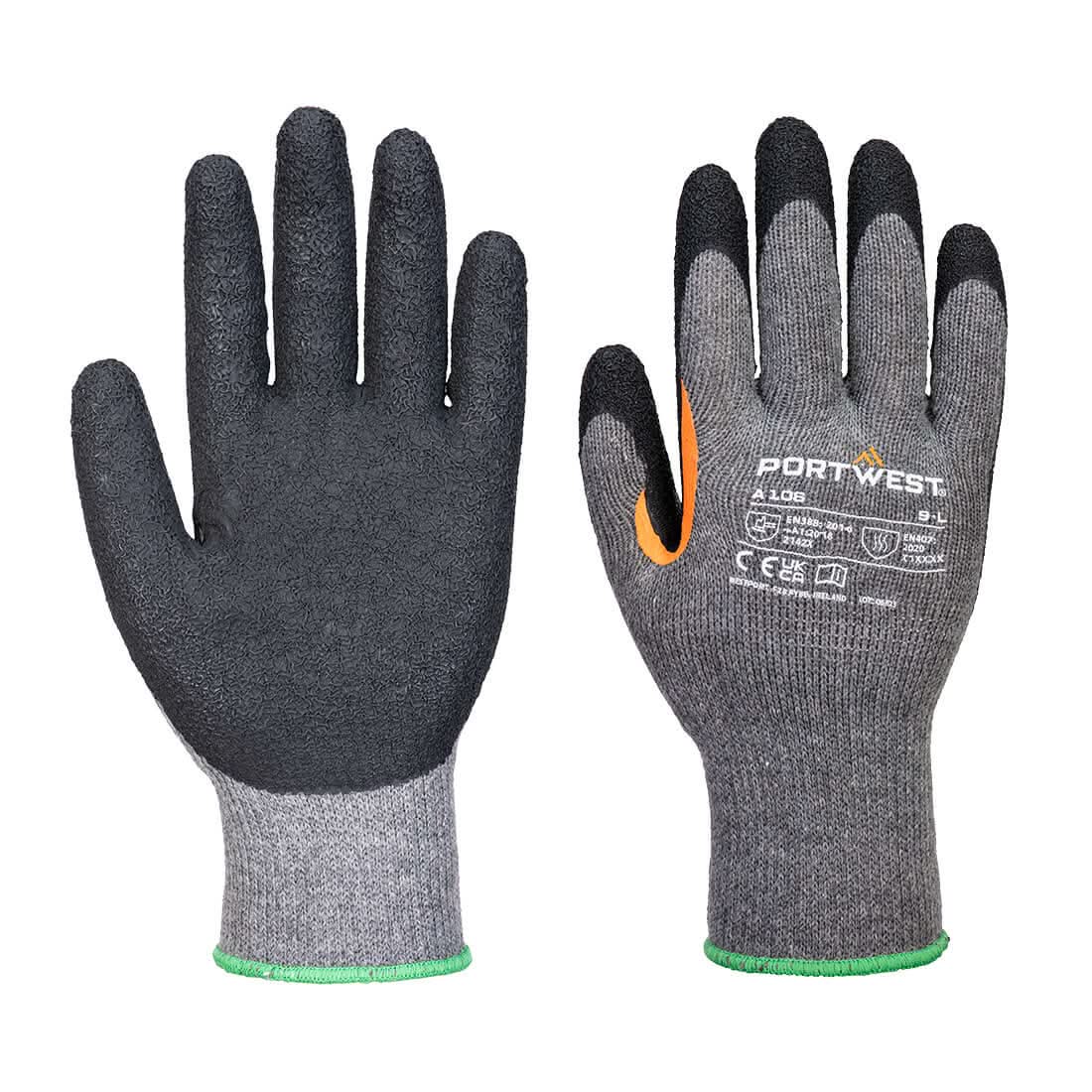 Portwest Grip 10 Latex Reinforced Thumb Glove Pk12 A106 - Grey Black - Customisable Hand Protection
