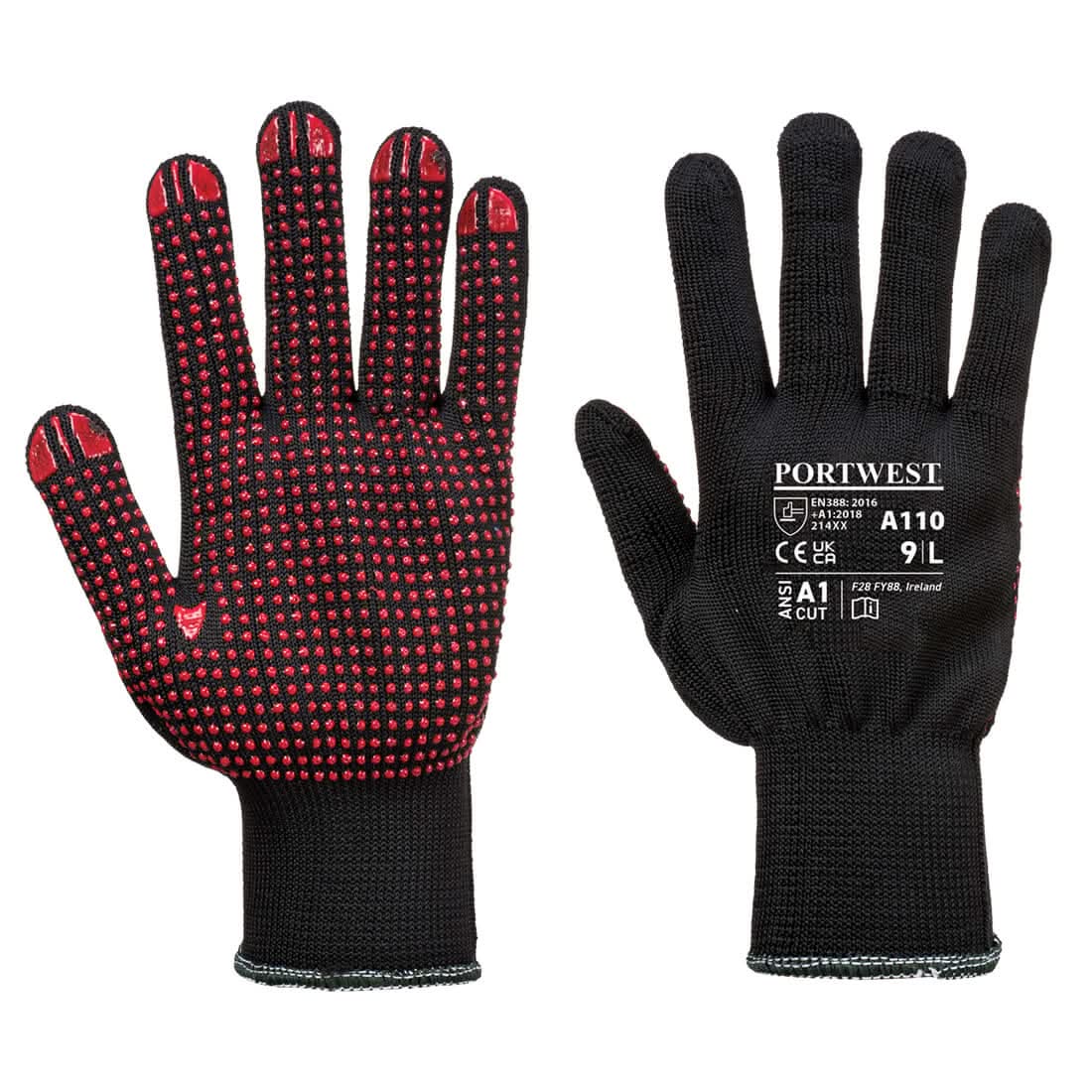 Portwest Polka Dot Glove A110 - Black - Customisable Hand Protection