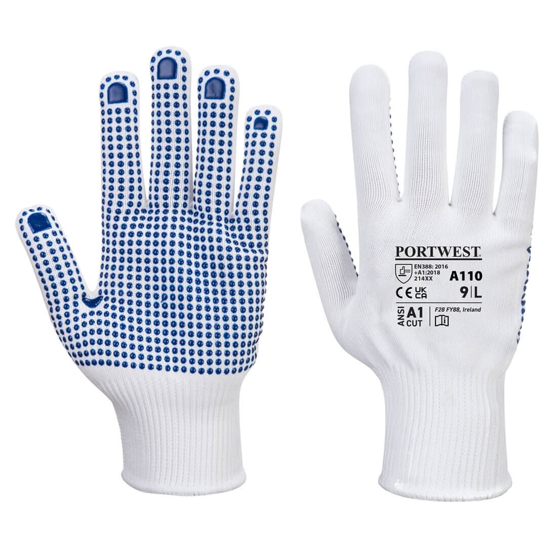 Portwest Polka Dot Glove A110 - White Blue - Customisable Hand Protection