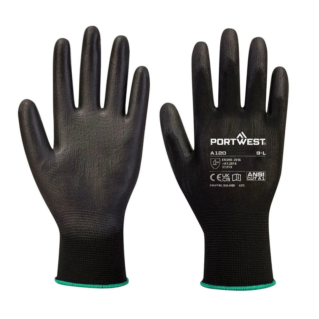 Portwest PU Palm Glove (Box Of 144 Pairs) A120 - Black - Customisable Glove Bundle