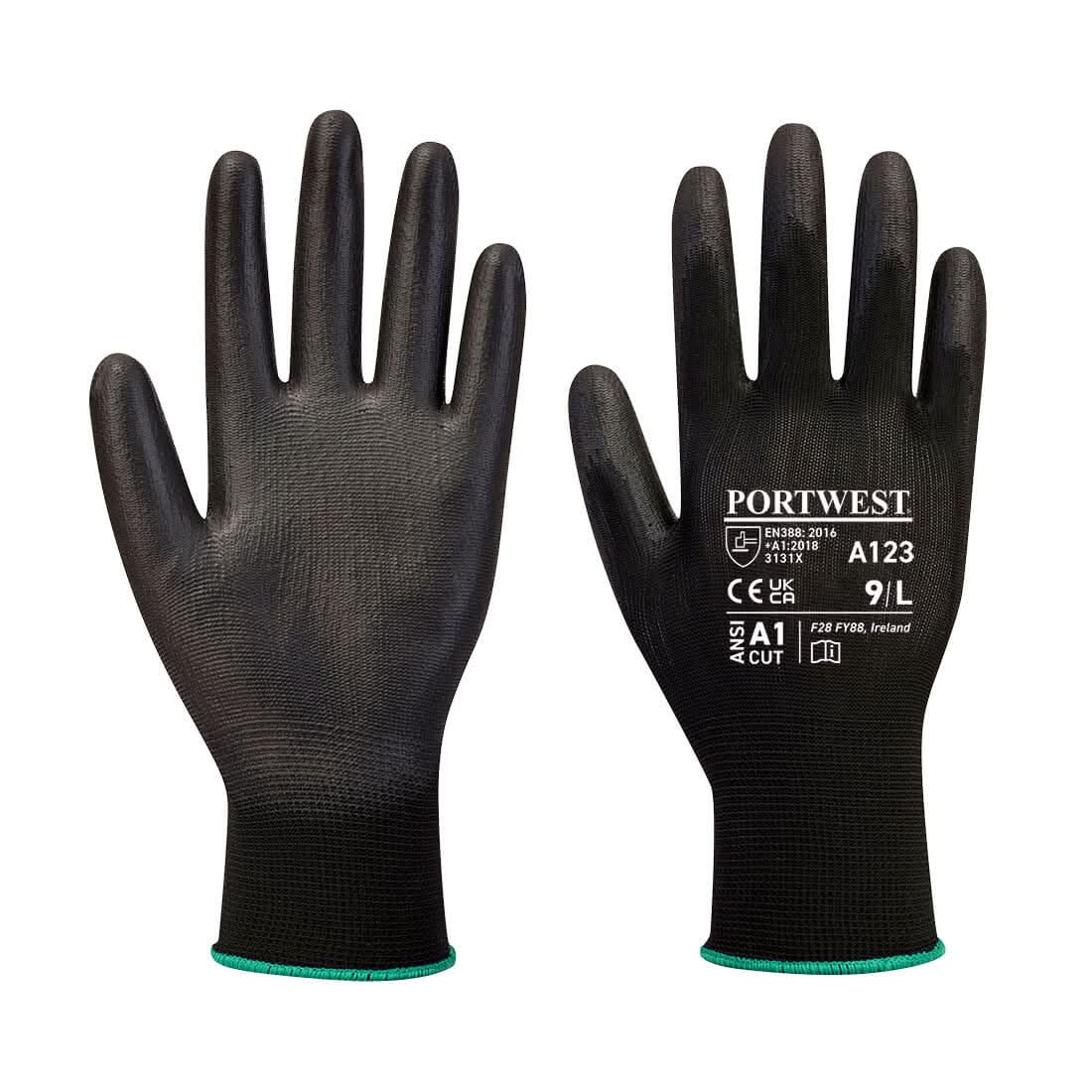 Portwest Pu Palm Glove Latex Free Full Carton 144 Pairs A123 - Black - Customisable Hand Protection