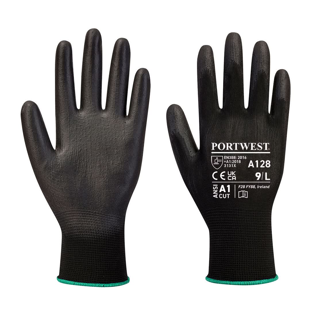 Portwest Pu Palm Glove Latex Free Retail Pack A128 - Black - Customisable Hand Protection