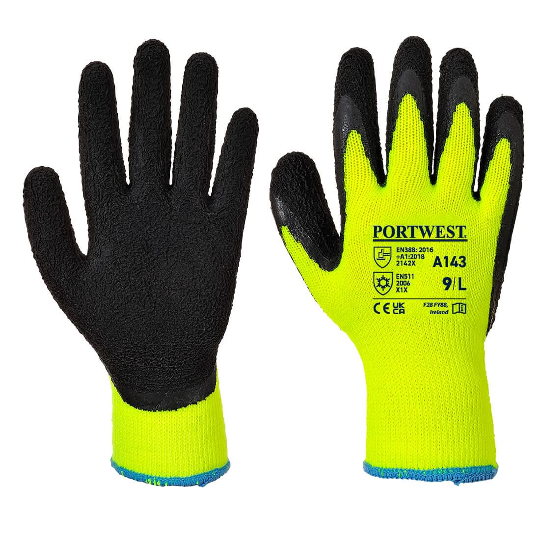 Portwest Thermal Soft Grip Glove A143 - Yellow Black - Customisable Hand Protection