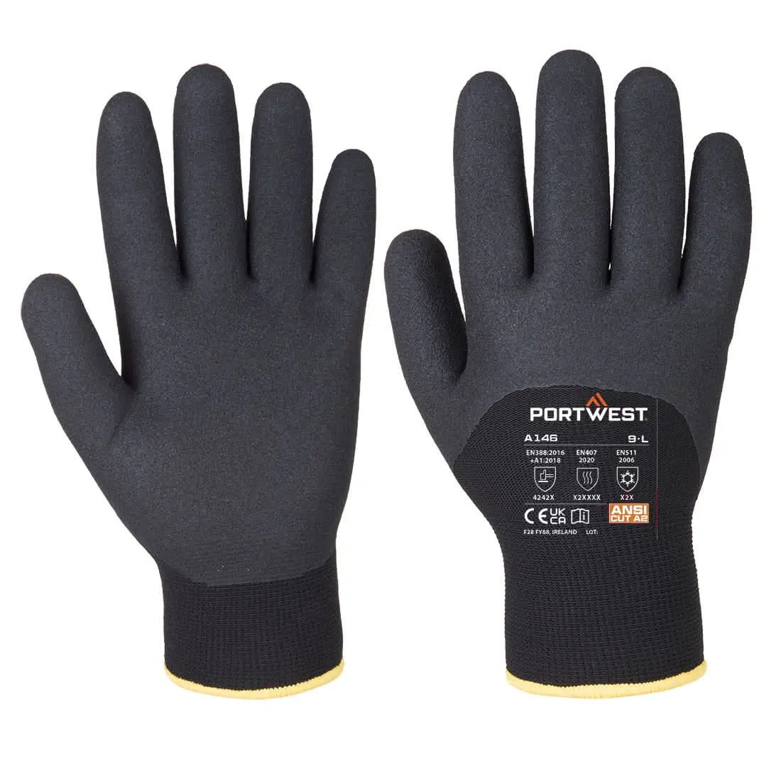 Cold 15 Nitrile Sandy 3/4 Dipped Glove A146 - Black - Customisable Cold Protection Gloves