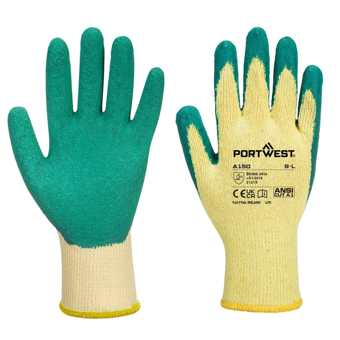 Portwest Classic Grip Glove Latex (144 Pairs) A150 - Green - Customisable Glove Bundle
