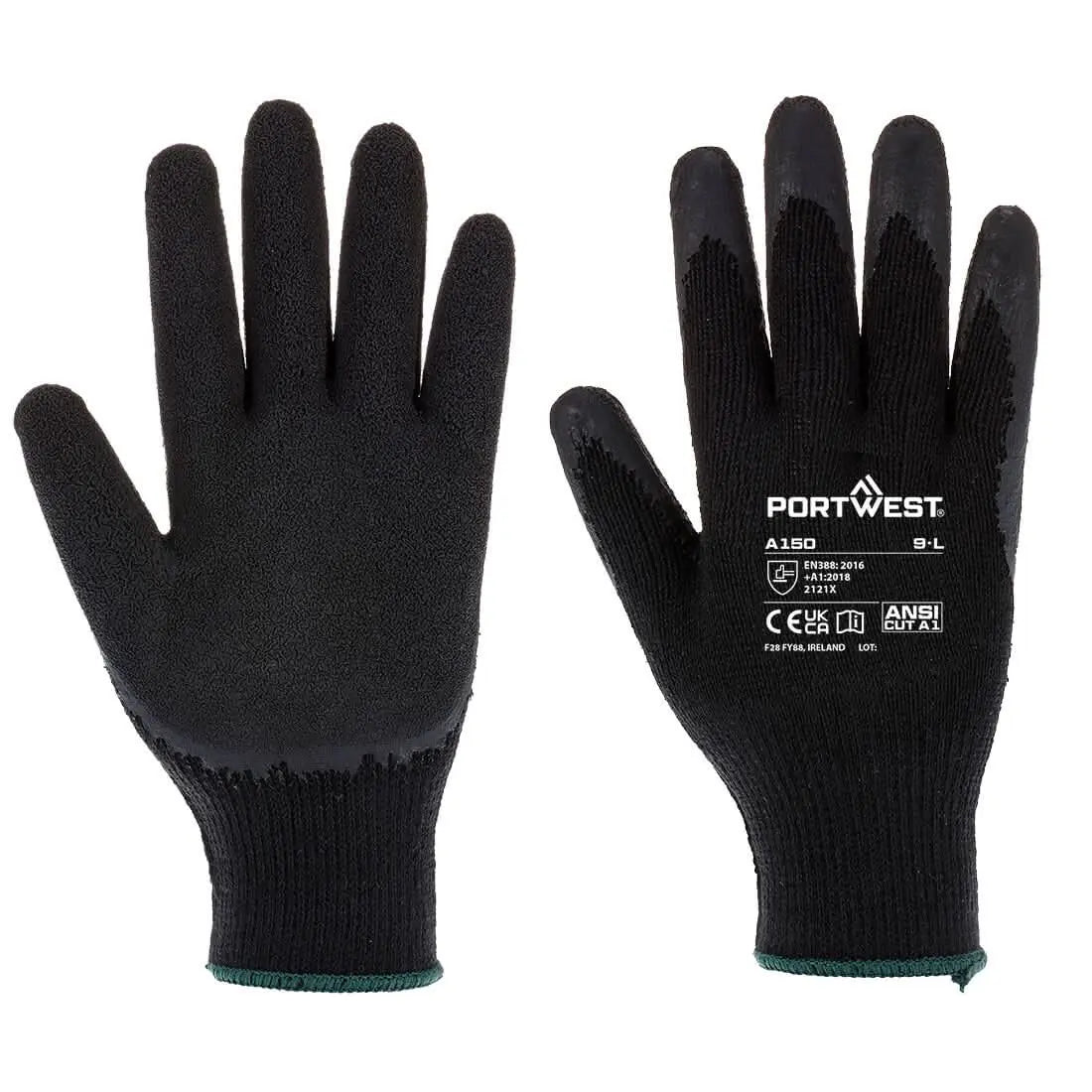 Portwest Classic Grip Glove Latex (144 Pairs) A150 - Black - Customisable Glove Bundle