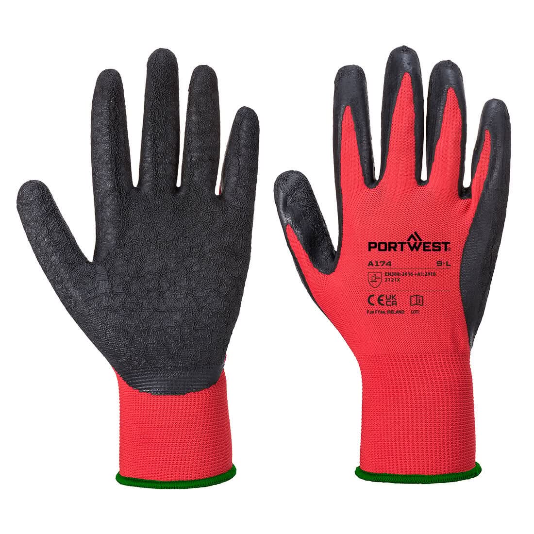 Portwest Flex Grip Latex Glove A174 - Red Black - Customisable Hand Protection
