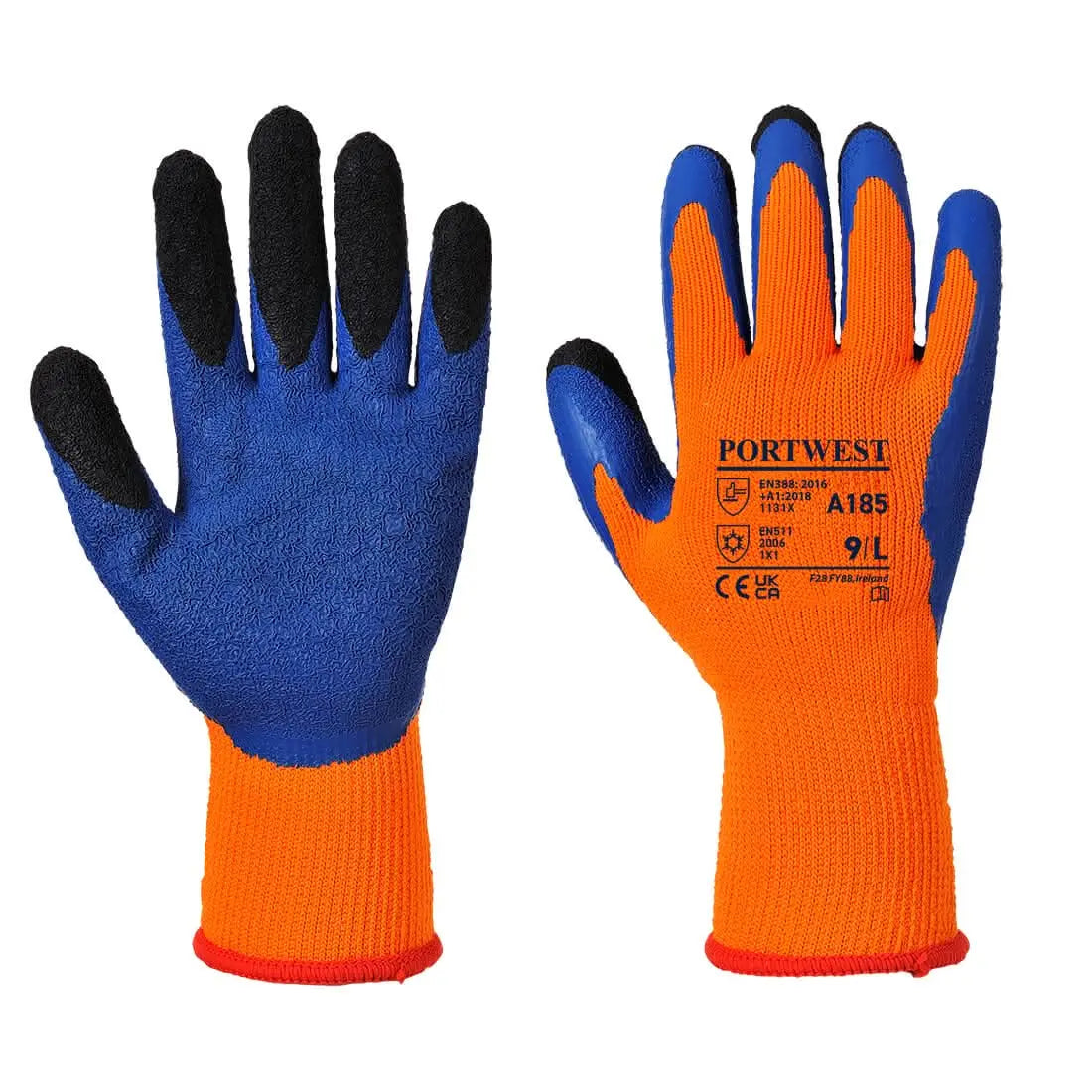 Cold 7 Latex Crinkle Finger Dipped Glove A185 - Orange Blue - Customisable Cold Protection Gloves