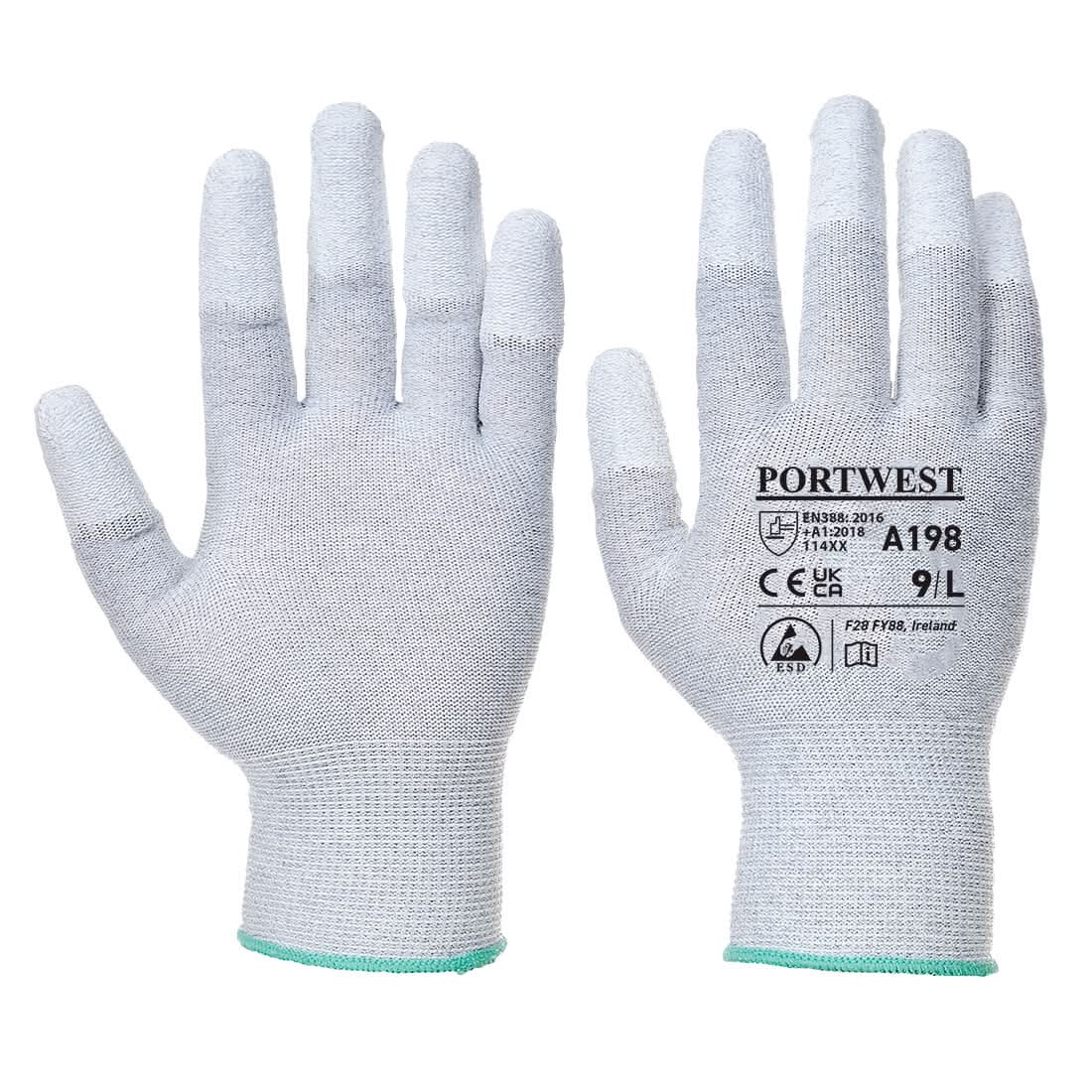 Portwest Antistatic Pu Fingertip Glove A198 - Grey - Customisable Hand Protection