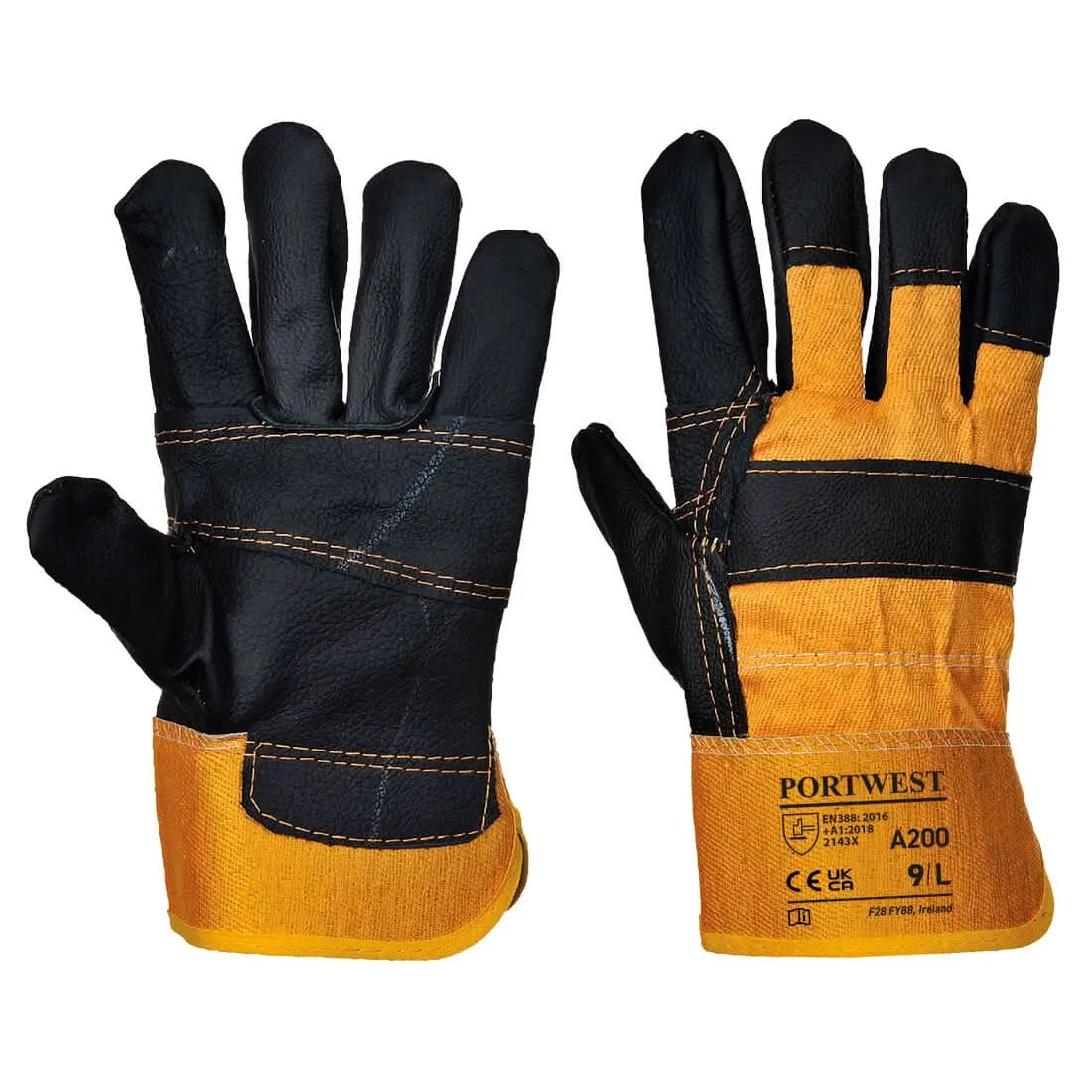 Leather Rigger 270 Cow Grain Palm Bar Glove A200 - Yellow XL - Customisable Leather Driver and Rigger Gloves