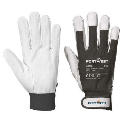 Leather 110 Grain Palm Mechanical Glove A250 - Black XXL - Customisable Leather Driver and Rigger Gloves