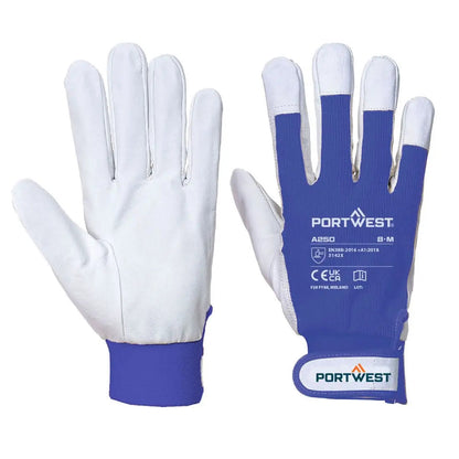 Leather 110 Grain Palm Mechanical Glove A250 - Blue M - Customisable Leather Driver and Rigger Gloves