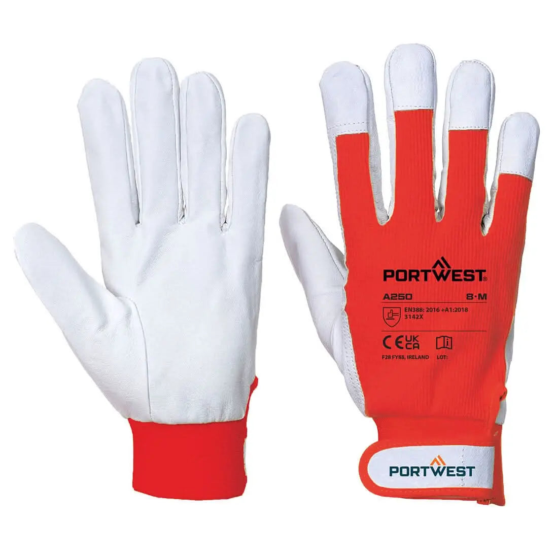 Leather 110 Grain Palm Mechanical Glove A250 - Red XL - Customisable Leather Driver and Rigger Gloves