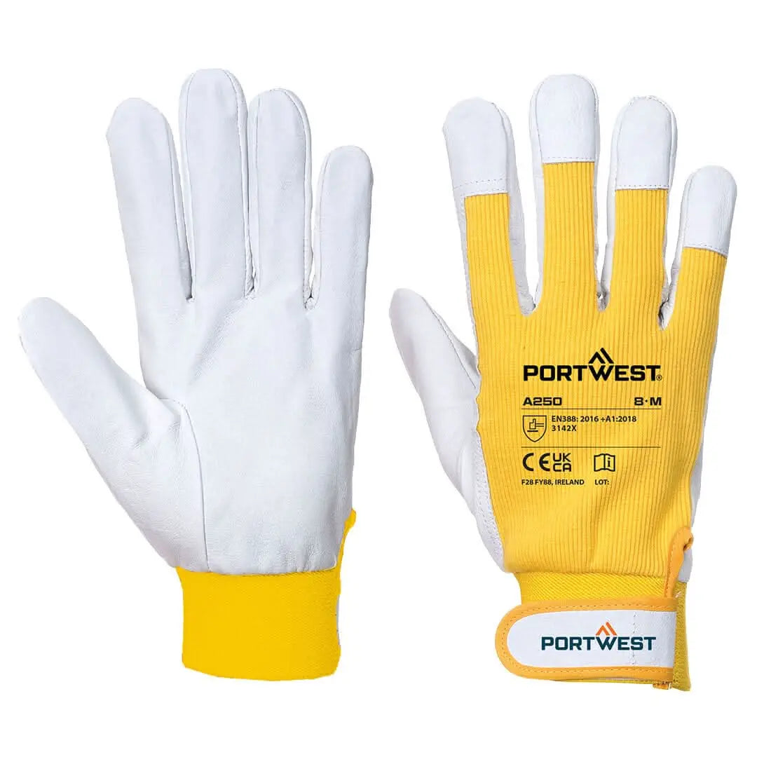 Leather 110 Grain Palm Mechanical Glove A250 - Yellow L - Customisable Leather Driver and Rigger Gloves