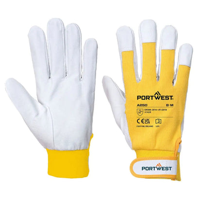 Leather 110 Grain Palm Mechanical Glove A250 - Yellow L - Customisable Leather Driver and Rigger Gloves